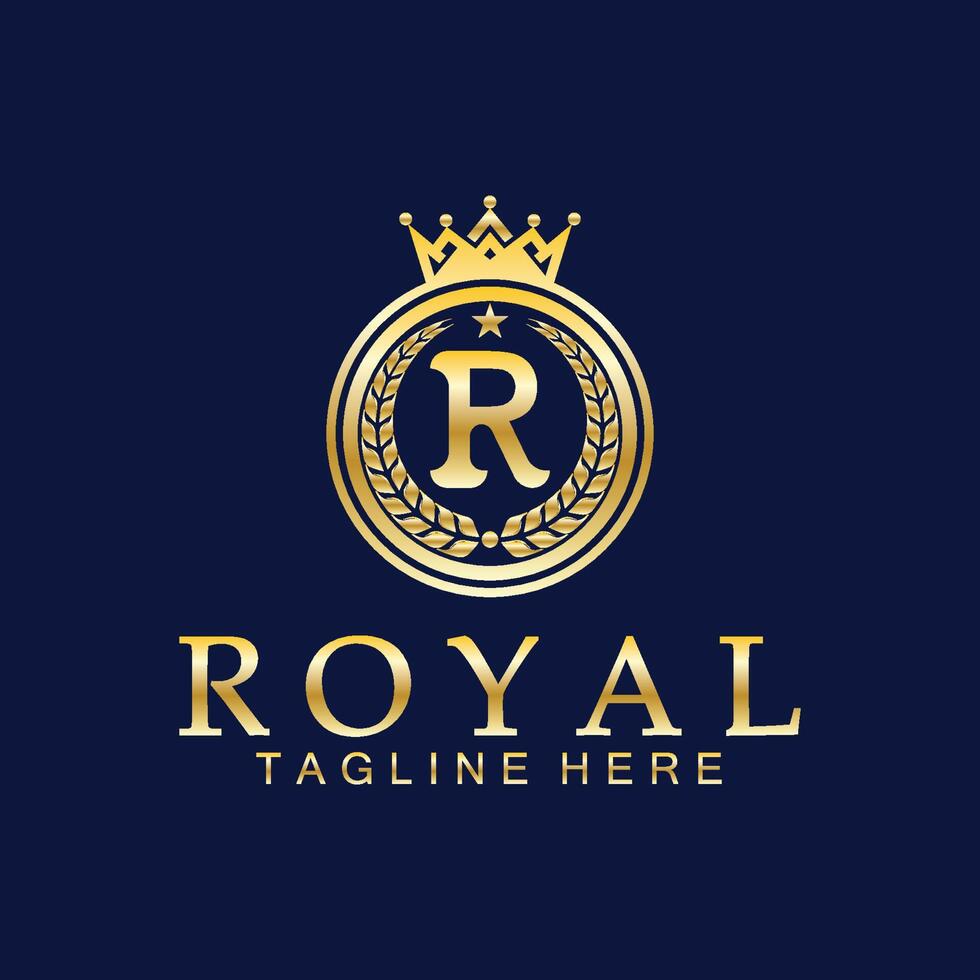 r initiale Royal couronne logo. Royal, roi, reine luxe symbole. Police de caractère emblème. vecteur