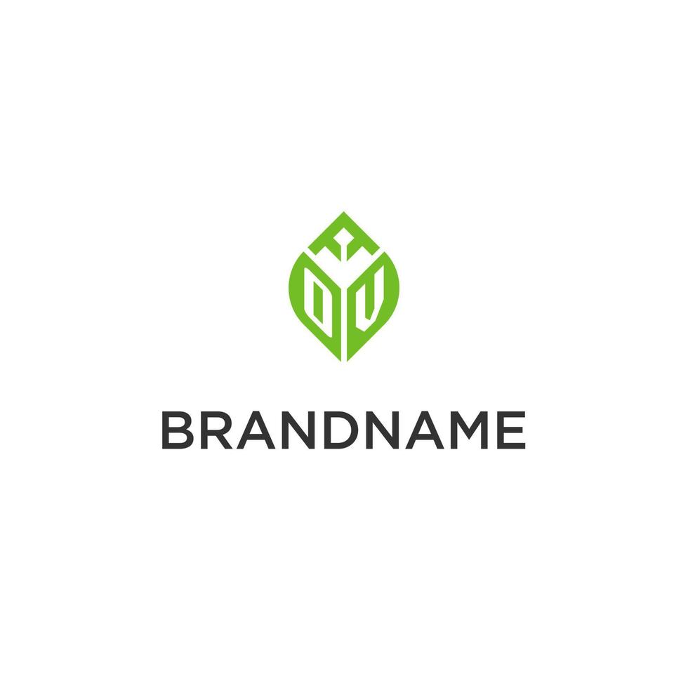 ov monogramme avec feuille logo conception des idées, Créatif initiale lettre logo avec Naturel vert feuilles vecteur