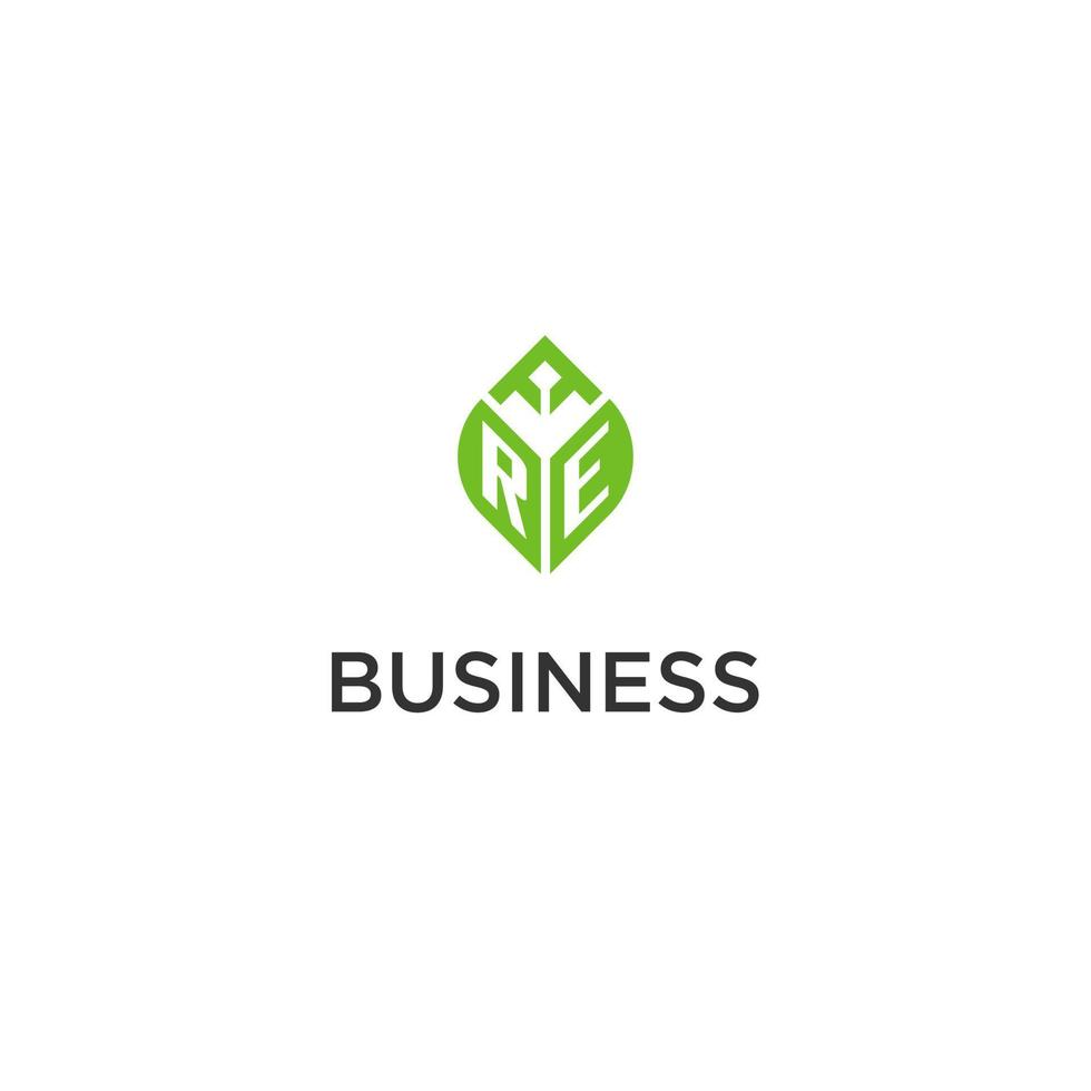 ré monogramme avec feuille logo conception des idées, Créatif initiale lettre logo avec Naturel vert feuilles vecteur