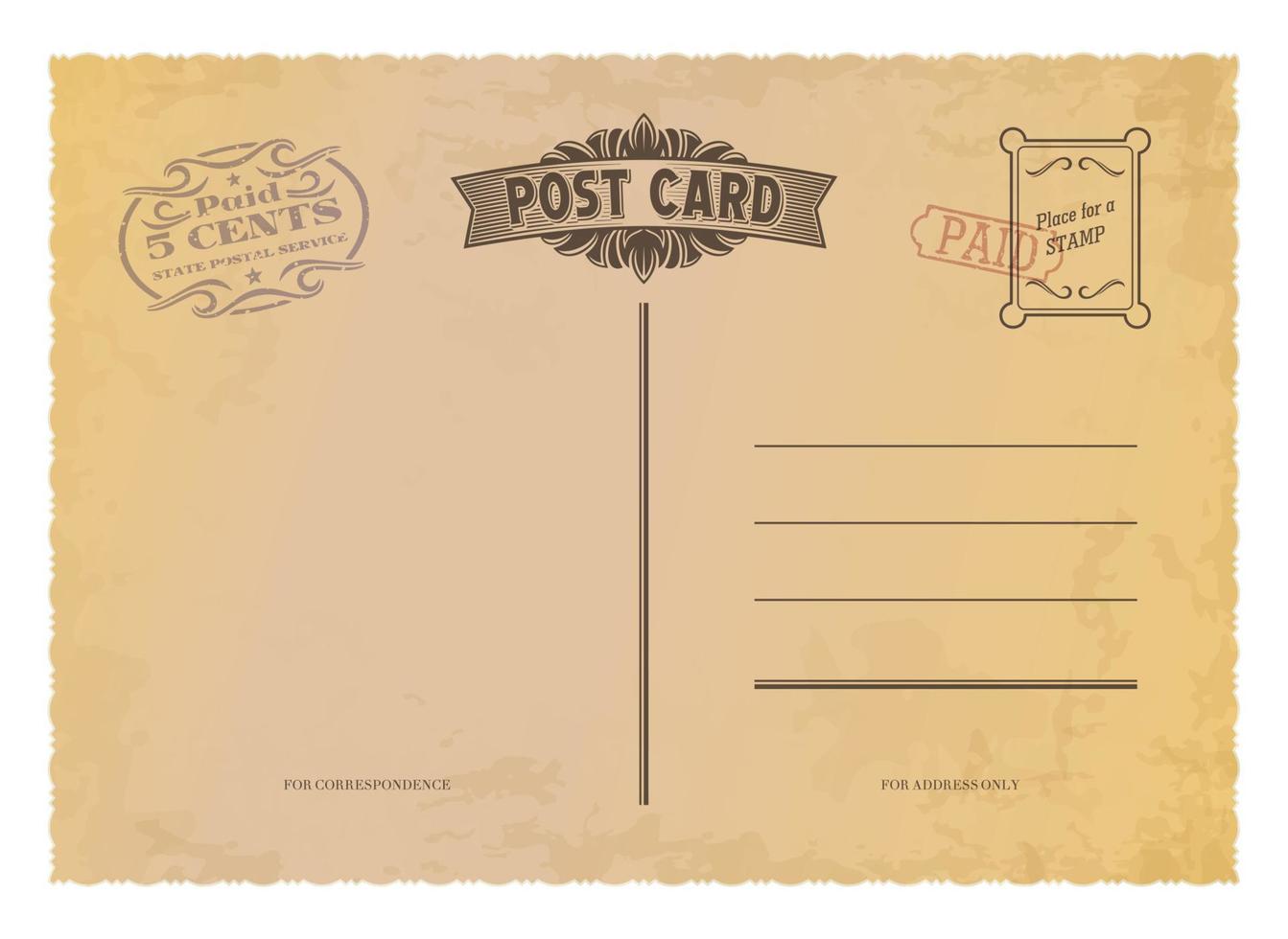 antique carte postale, rétro affranchissement timbre sur ancien vecteur