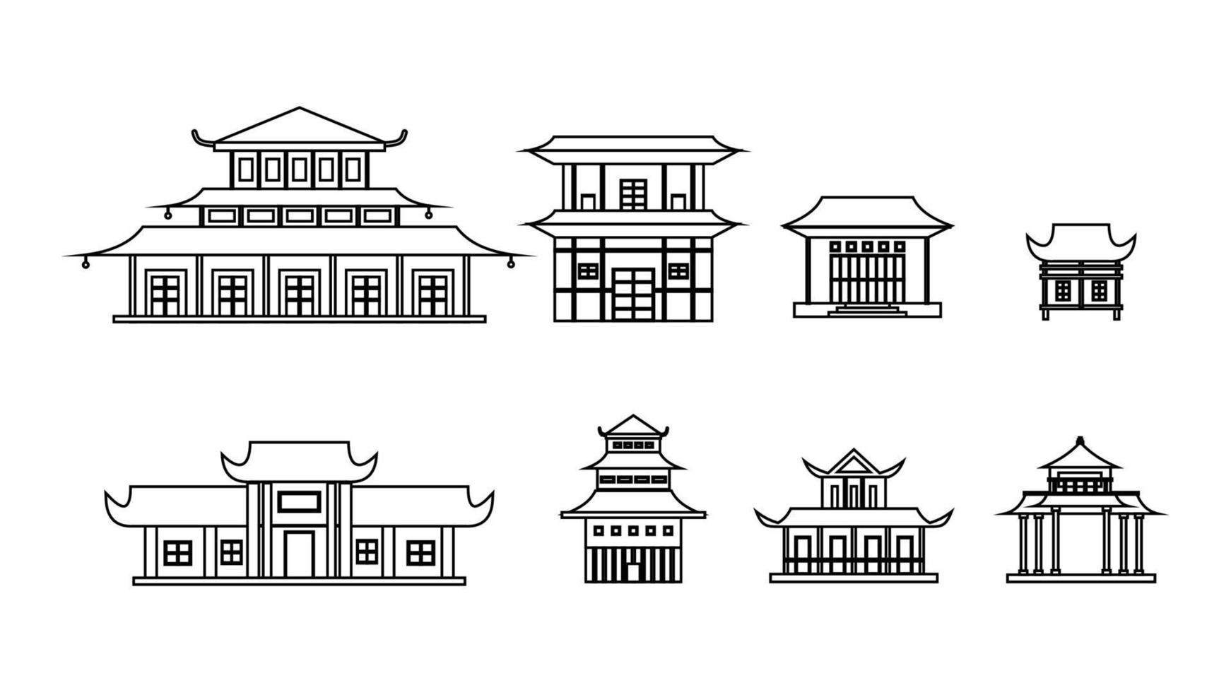 chinois maison bâtiment ensemble dans noir et blanc vecteur