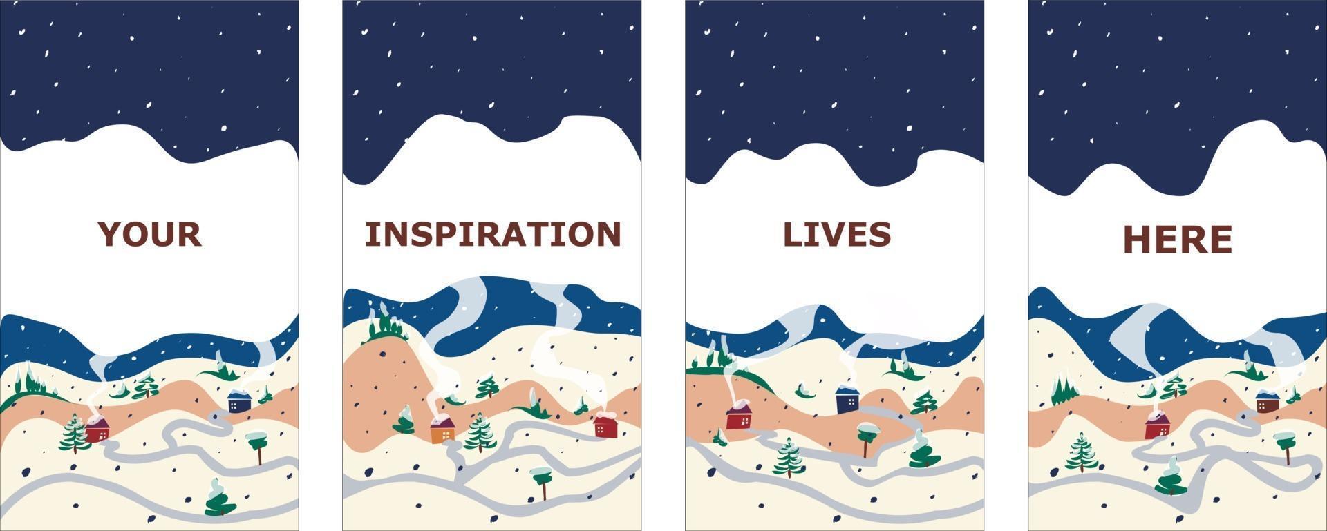 vecteur de fond hiver. paysages d'hiver avec des maisons conception d'illustrations vectorielles pour la publication et les histoires sur les médias sociaux, la couverture, la conception de papiers peints pour la publicité et les bannières. plat, simple, dessin animé.