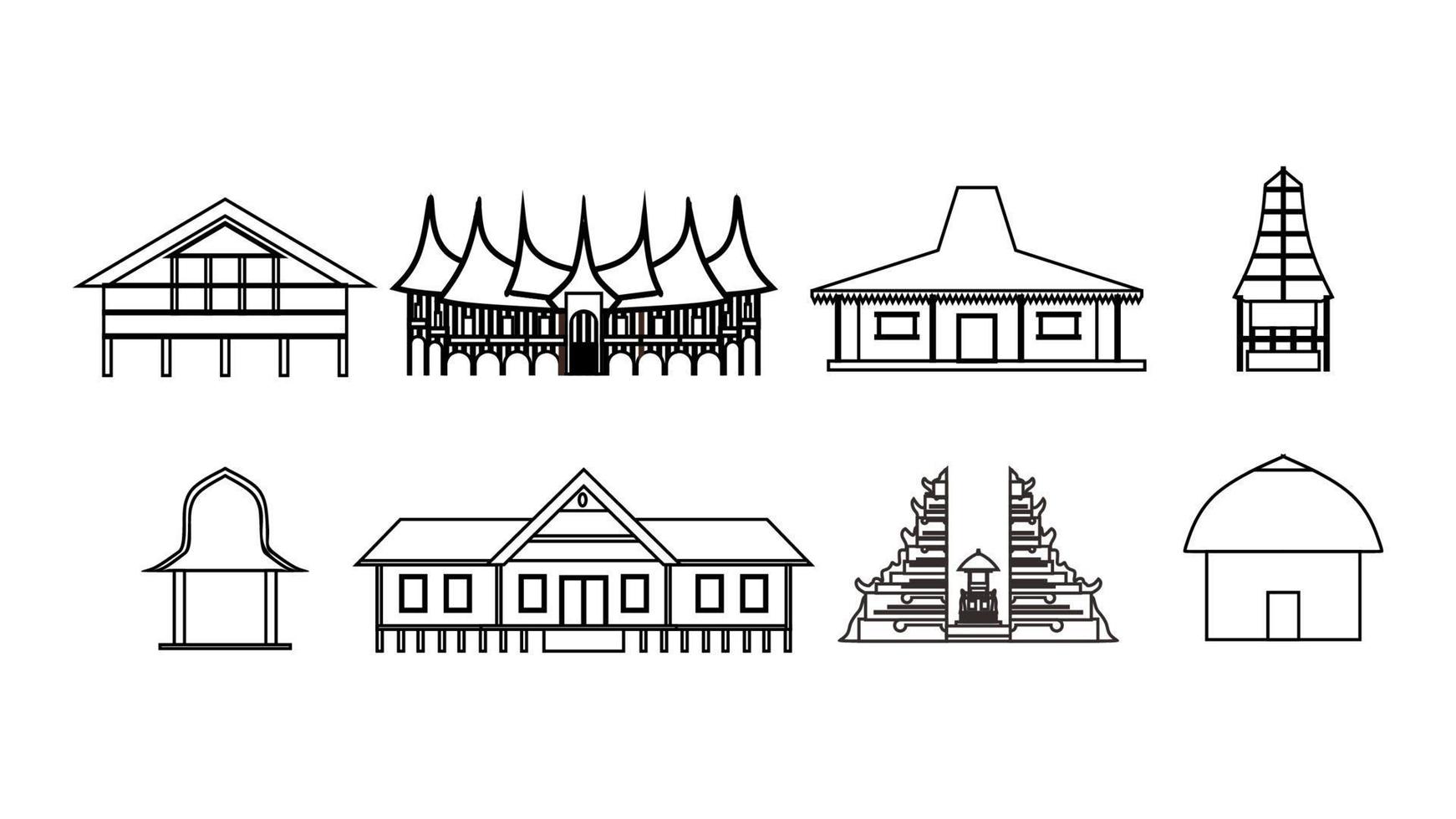Indonésie maison bâtiment ensemble dans noir et blanc vecteur