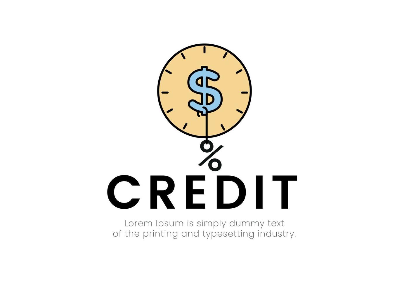 finance. crédit. le logo de le cadran avec le dollar signe sur lequel le pour cent signe bloque sur une accrocher, le une inscription crédit. vecteur illustration