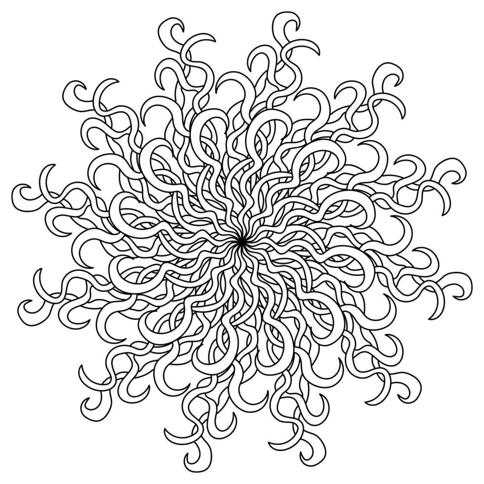 mandala de fleuri étroit pétales tissé ensemble, méditatif coloration page vecteur
