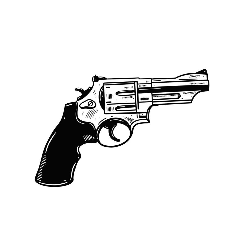 revolver main tiré vecteur illustration. agrafe art gravure style.