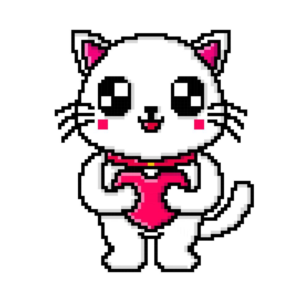 pixel art mignonne chat en portant cœur illustration conception kawaii vecteur