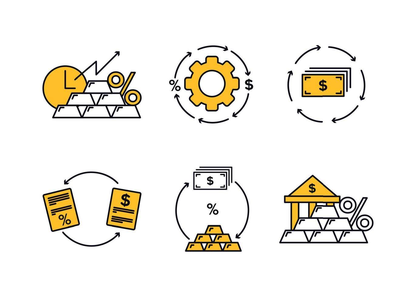 finance. vecteur illustration ensemble de dette refinancement Icônes, dépôts dans précieux les métaux