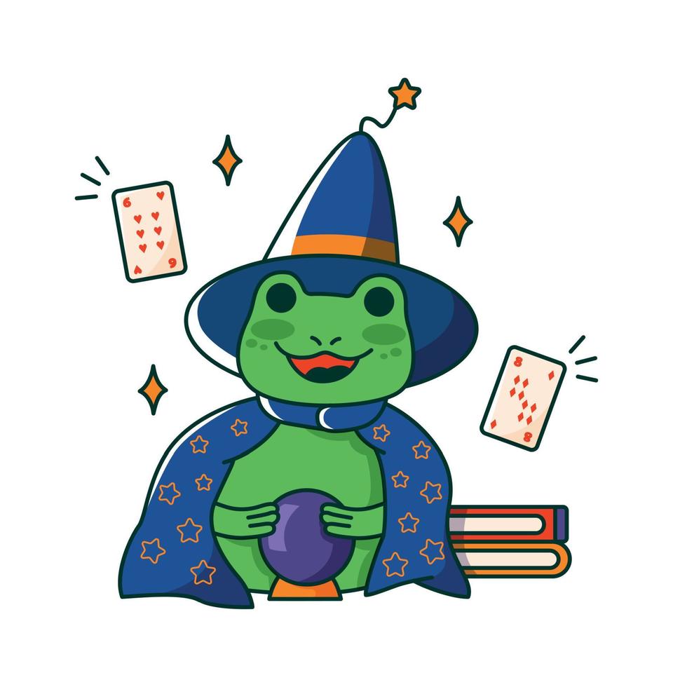 le sorcière grenouille. crapaud dans une casquette et manteau. Halloween vecteur illustration