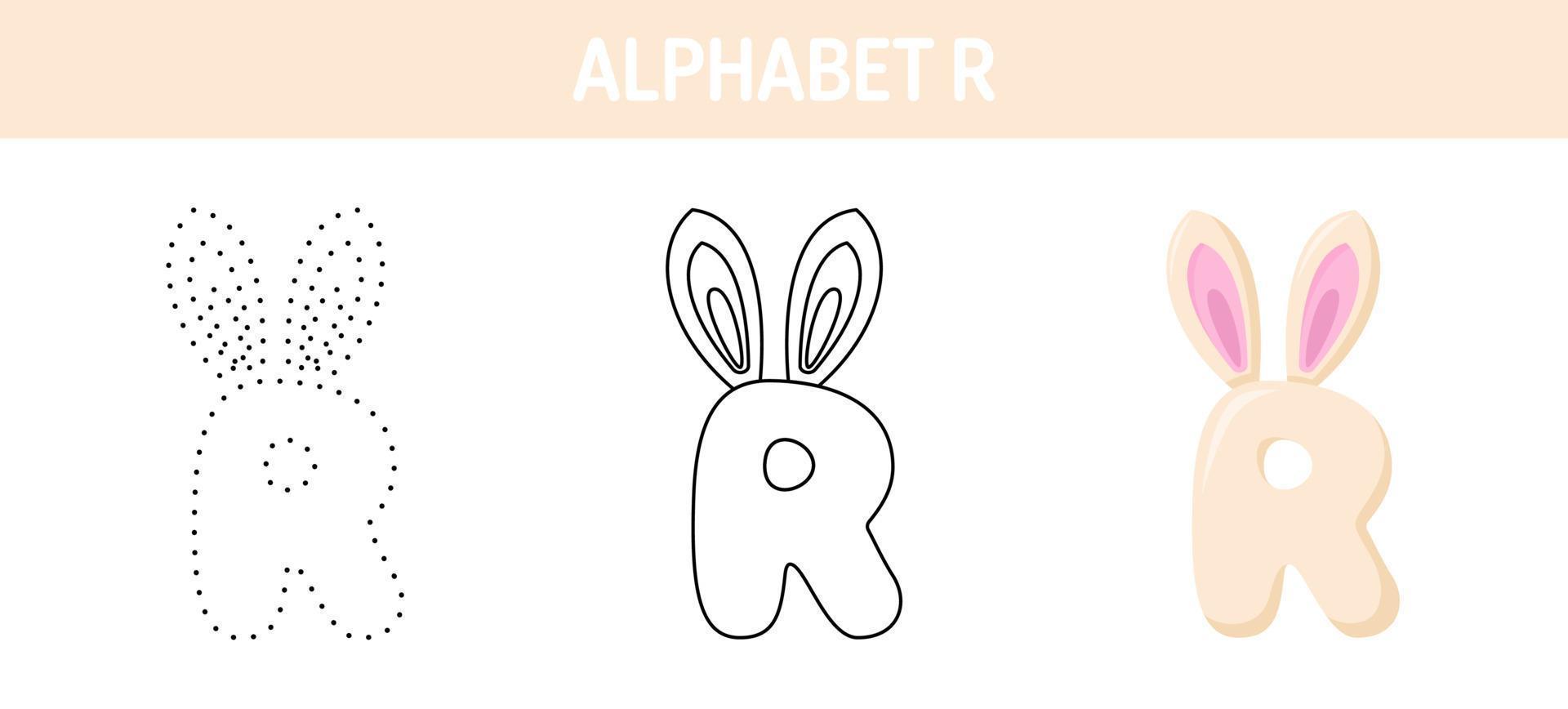 feuille de travail de traçage et de coloriage de l'alphabet r pour les enfants vecteur