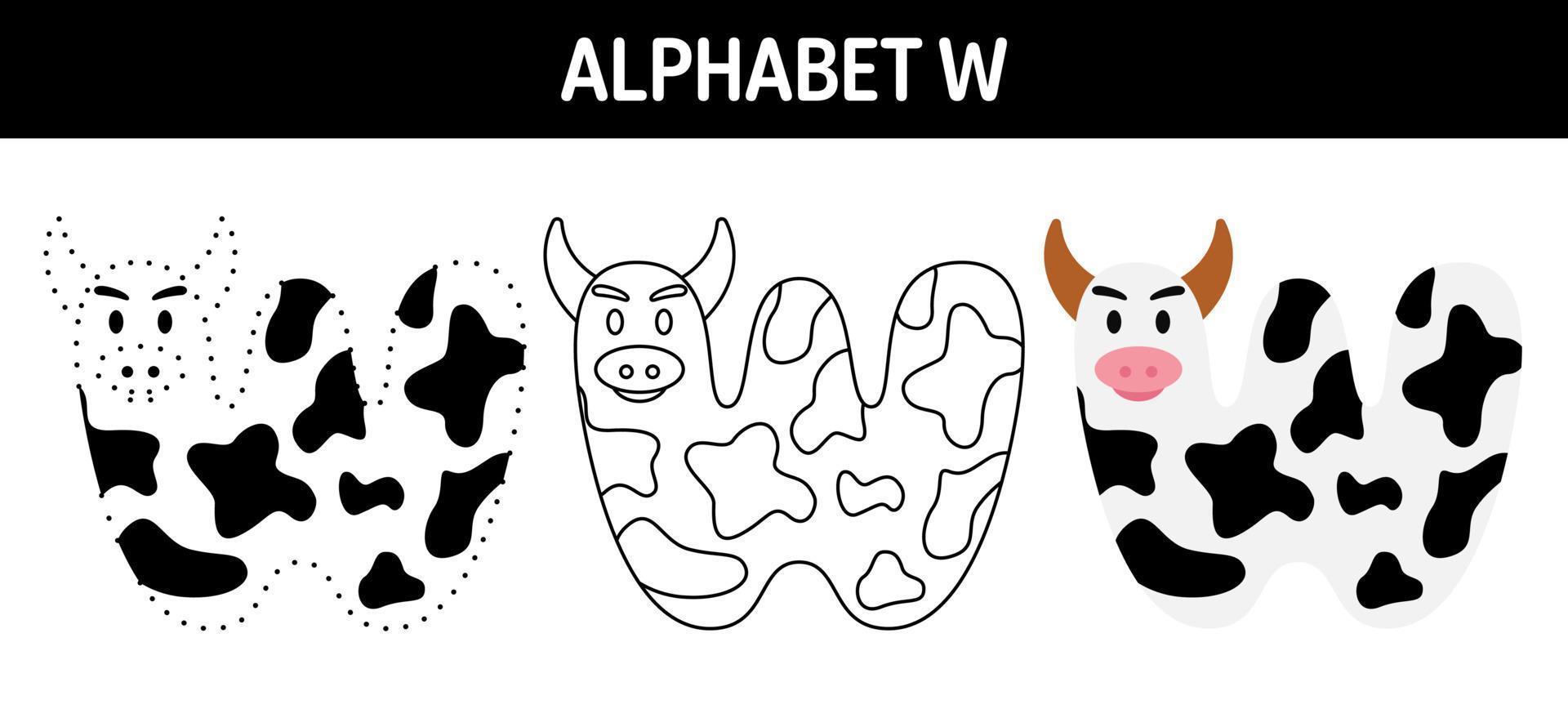 feuille de travail de traçage et de coloriage de l'alphabet w pour les enfants vecteur