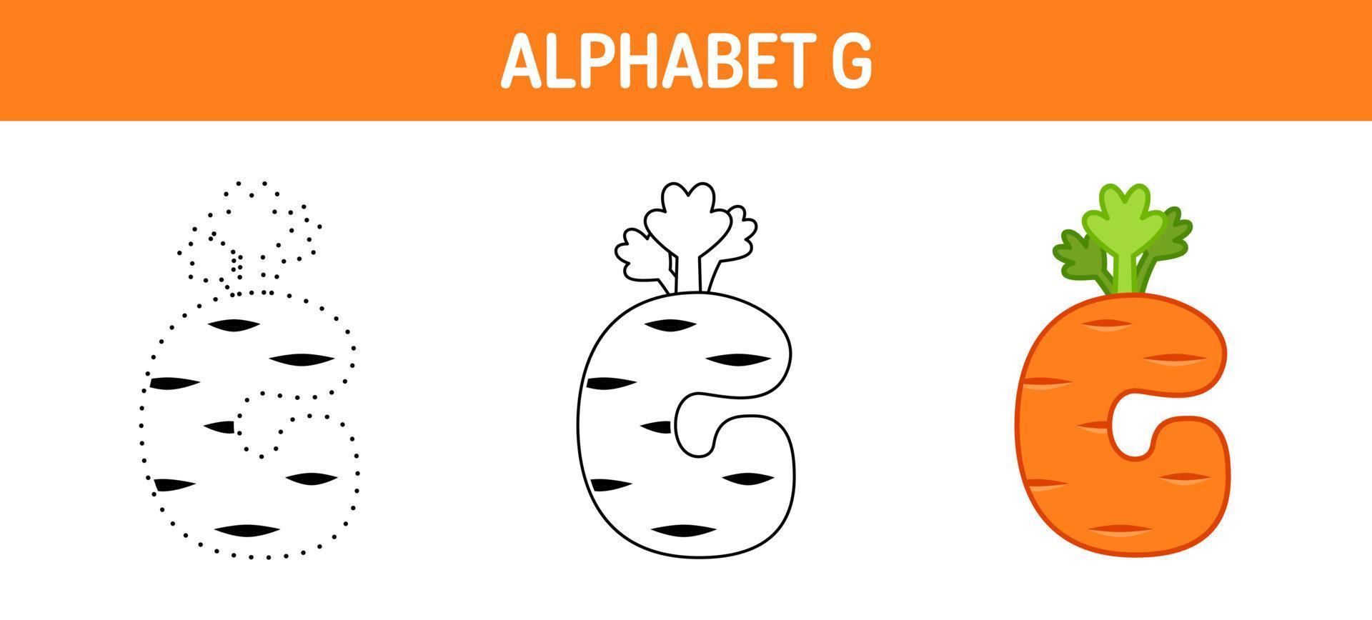 feuille de travail de traçage et de coloriage de l'alphabet g pour les enfants vecteur