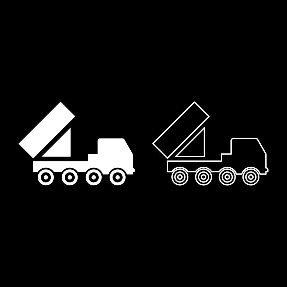 réactif système volée Feu salve artillerie américain plusieurs lancement sur à roues châssis haute mobilité armée militaire un camion air la défense anti avion ensemble icône blanc Couleur vecteur illustration image