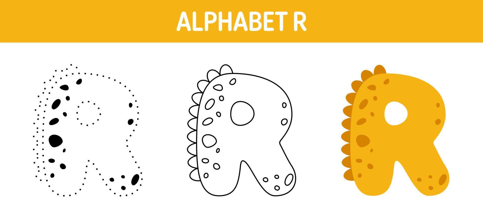 feuille de travail de traçage et de coloriage de l'alphabet r pour les enfants vecteur