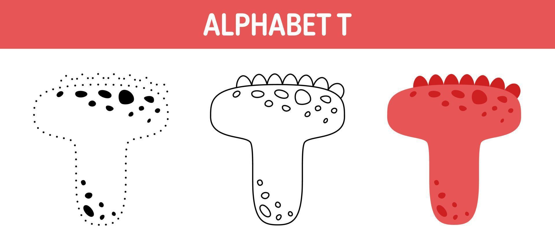 feuille de travail de traçage et de coloriage de l'alphabet t pour les enfants vecteur