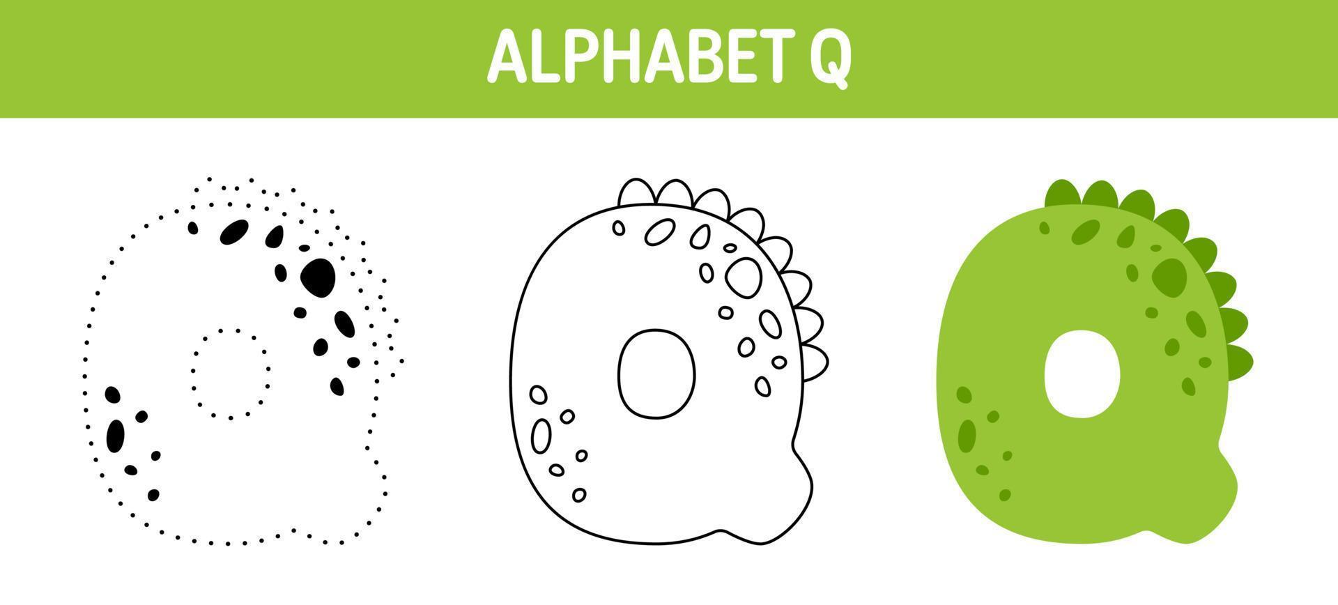 feuille de travail de traçage et de coloriage de l'alphabet q pour les enfants vecteur