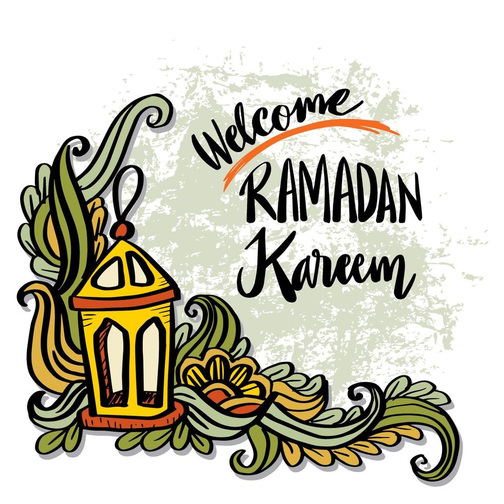 main caractères salutations Bienvenue Ramadan kareem vecteur