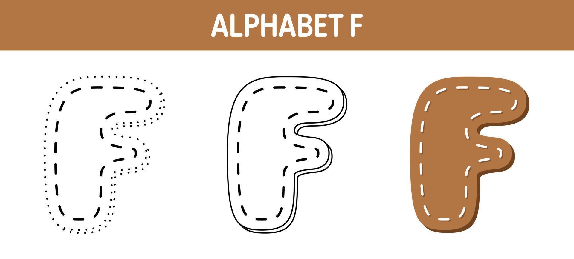 feuille de travail de traçage et de coloriage de l'alphabet f pour les enfants vecteur