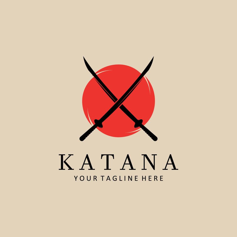 katana épée plat logo modèle vecteur illustration.