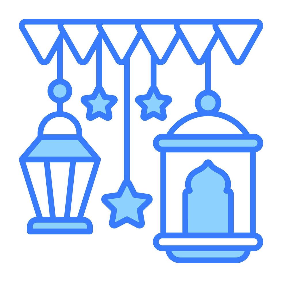 ancien lanterne et étoiles avec guirlandes montrant concept vecteur de Ramadan décoration