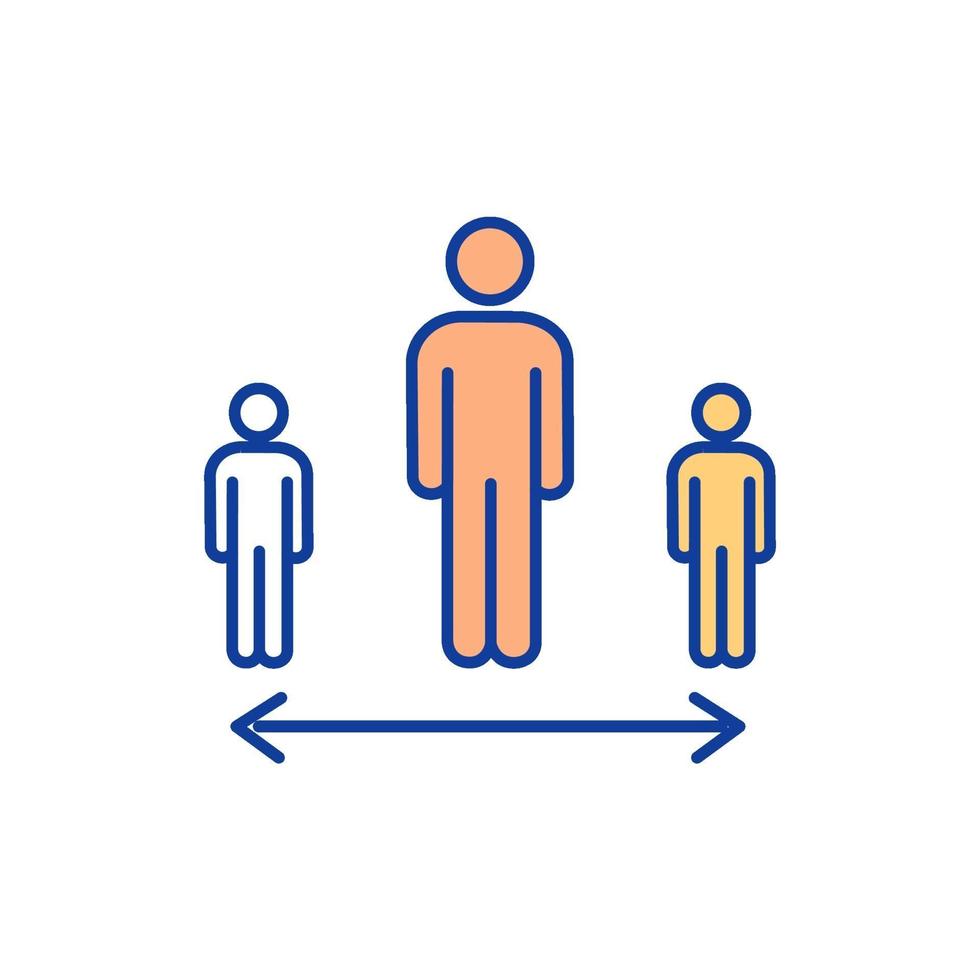 icône de couleur rgb de distance sociale vecteur