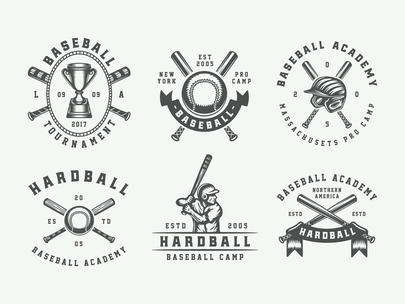 ancien base-ball sport logos, emblèmes, insignes, Des marques, Étiquettes. monochrome graphique art. vecteur illustration.