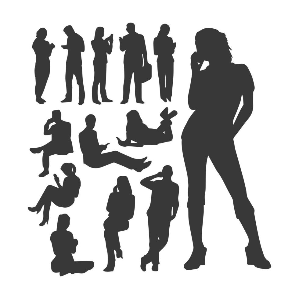 Masculin et femelle gens avec mobile Icônes vecteur image