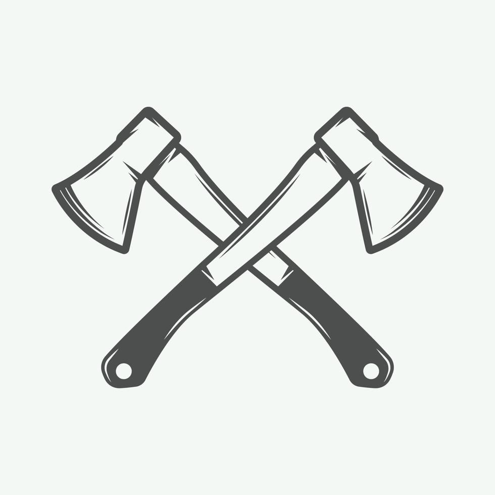 axes croisés vintage dans un style rétro. peut être utilisé pour le logo, l'emblème, l'insigne, l'étiquette, le timbre ou la marque. art graphique monochrome. illustration vectorielle. vecteur