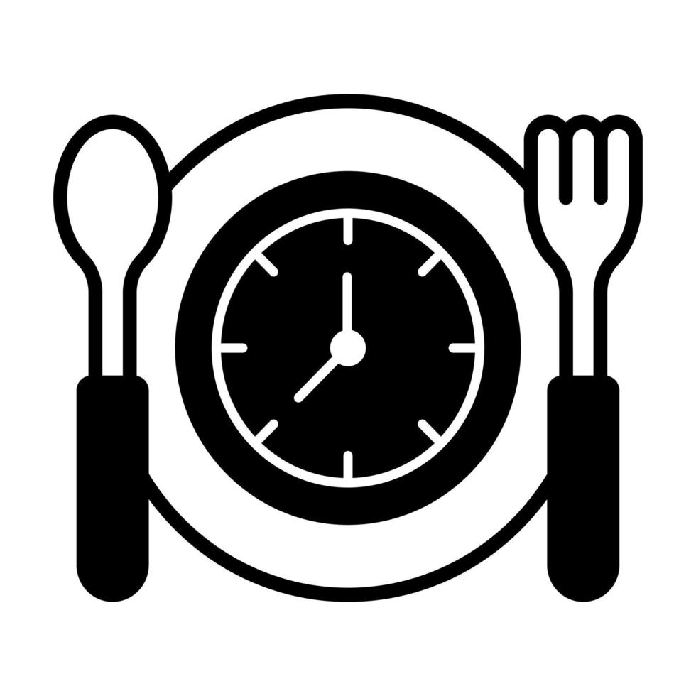 l'horloge sur assiette avec cuillère et fourchette dénotant concept vecteur de jeûne