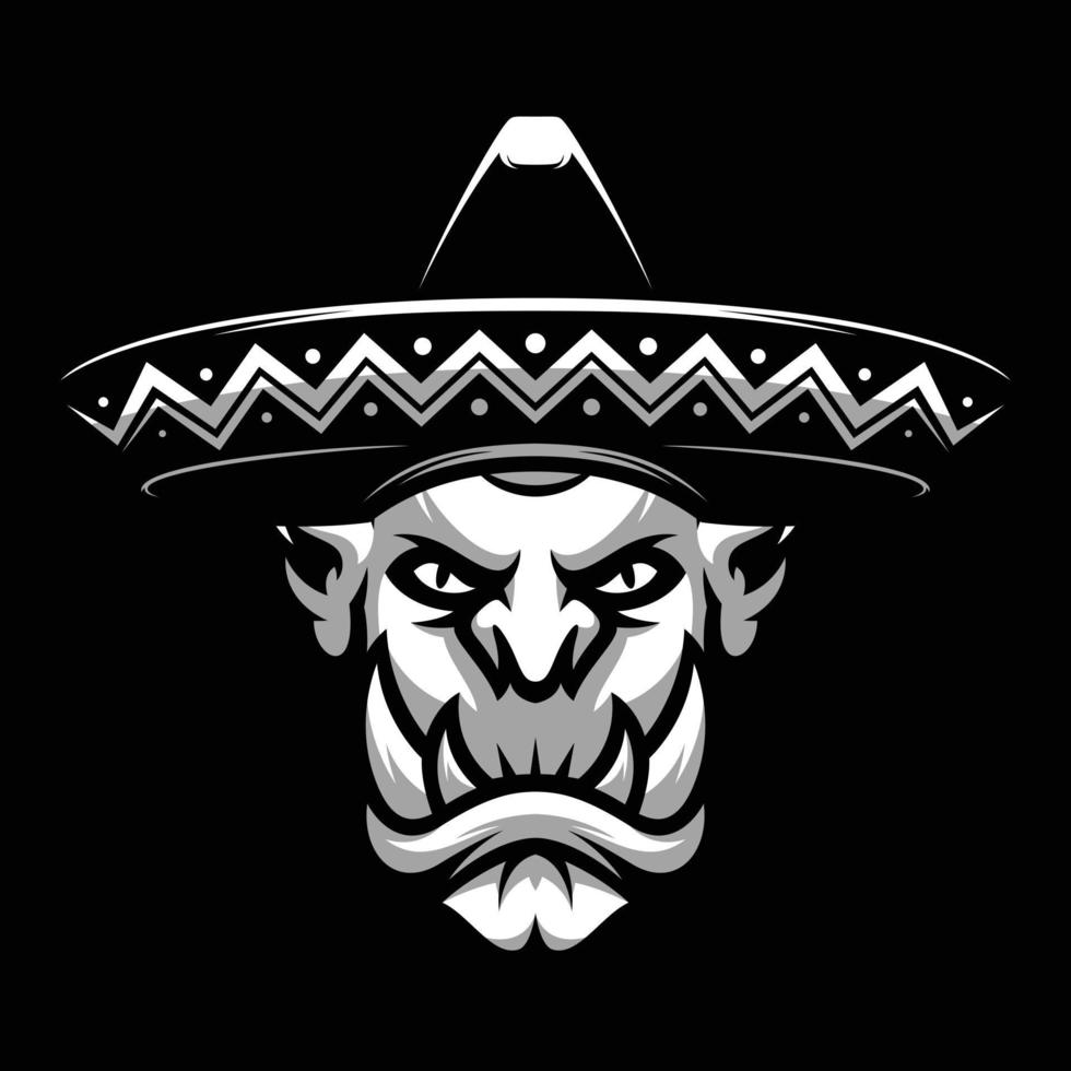 ogre sombrero noir et blanc mascotte conception vecteur