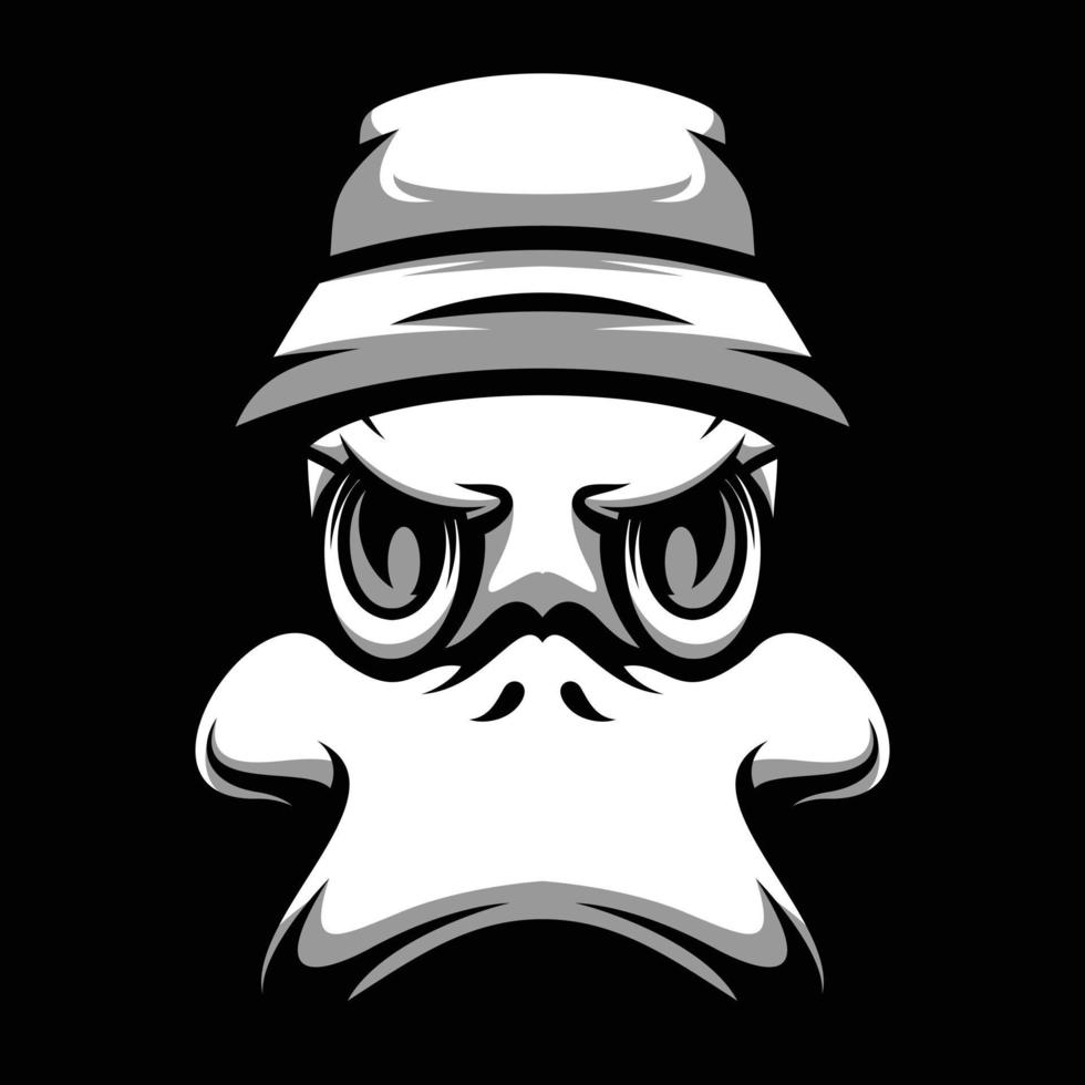 canard seau chapeau noir et blanc mascotte conception vecteur