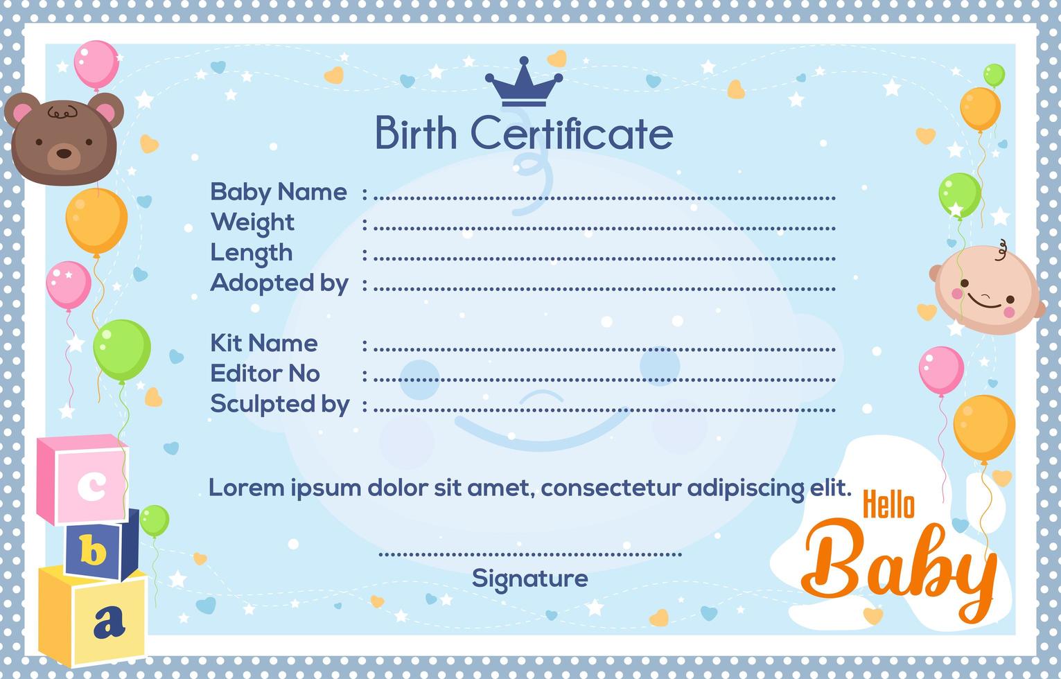 certificat de naissance de bébé mignon vecteur