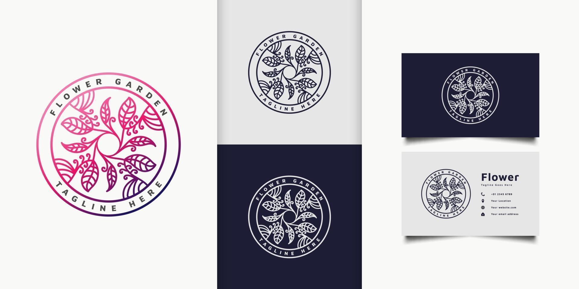 logo coloré de fleurs et de feuilles dans un cercle avec style de ligne et dégradé coloré, adapté pour hôtel, spa, logo de produit de beauté vecteur