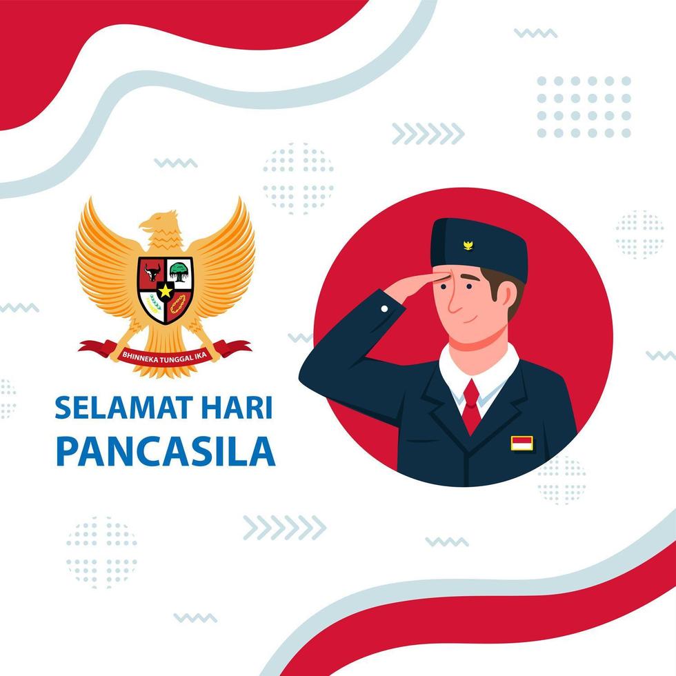 journée de pancasila avec un homme saluant vecteur