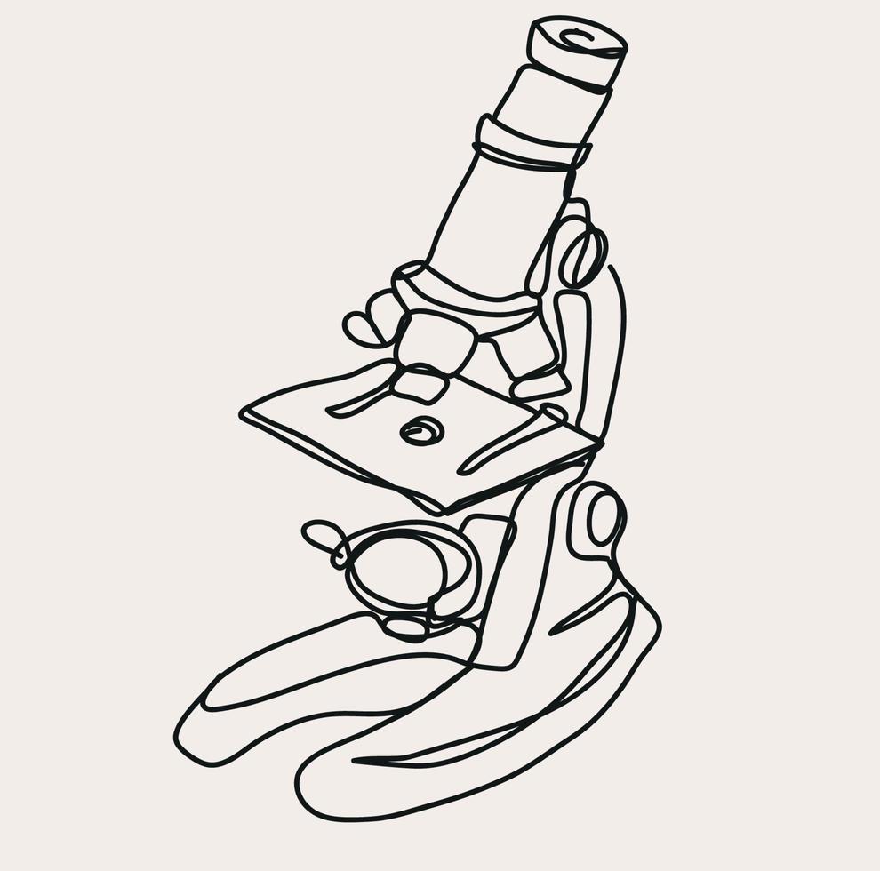 minimaliste microscope équipement ligne art, science contour dessin, Facile esquisser expérience la biologie vecteur