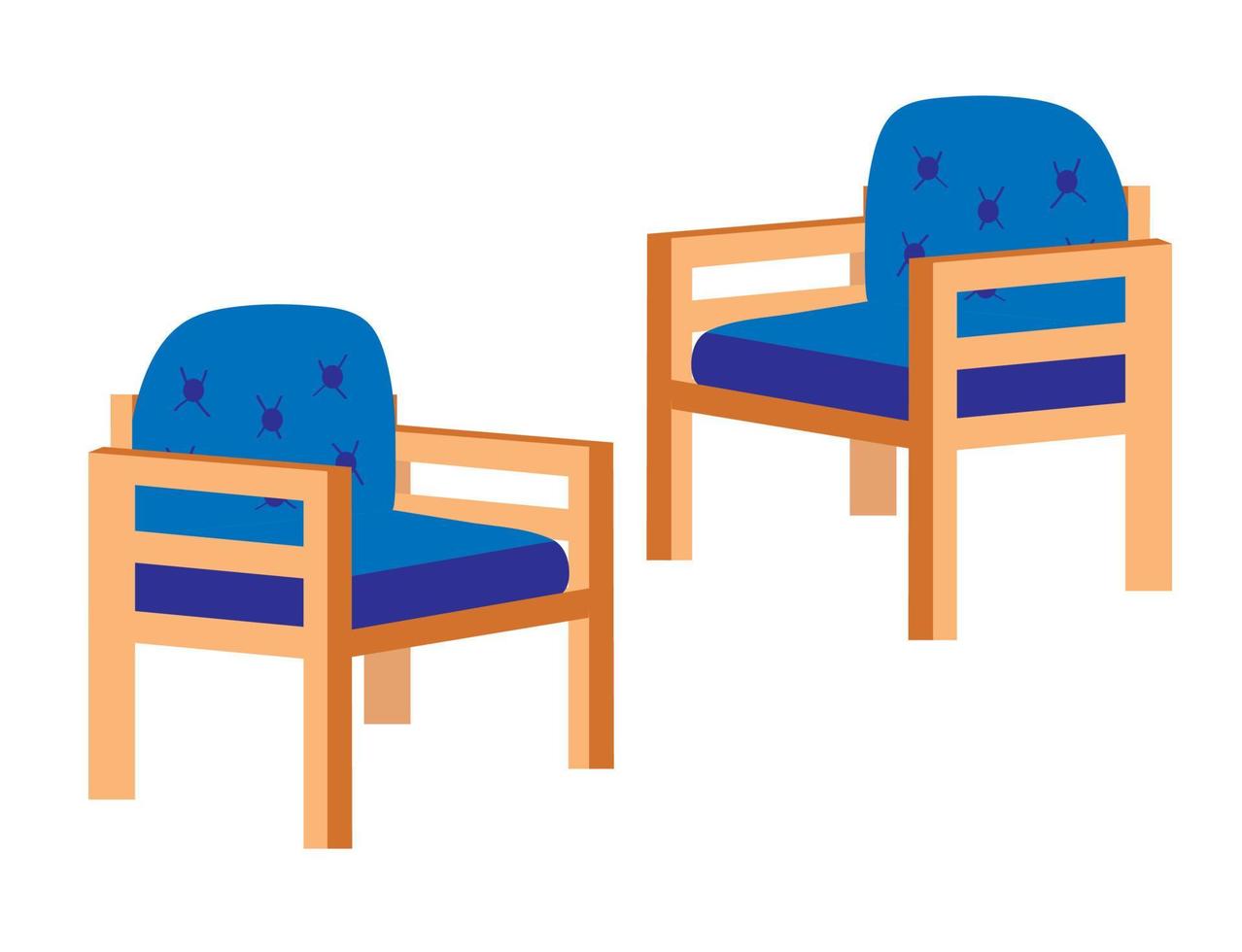 magnifique vecteur chaises. en bois chaises avec bleu coussin. jardin et Accueil meubles. intérieur conception. élégant et confortable chaises. meubles pour se prélasser. blanc isolé Contexte.