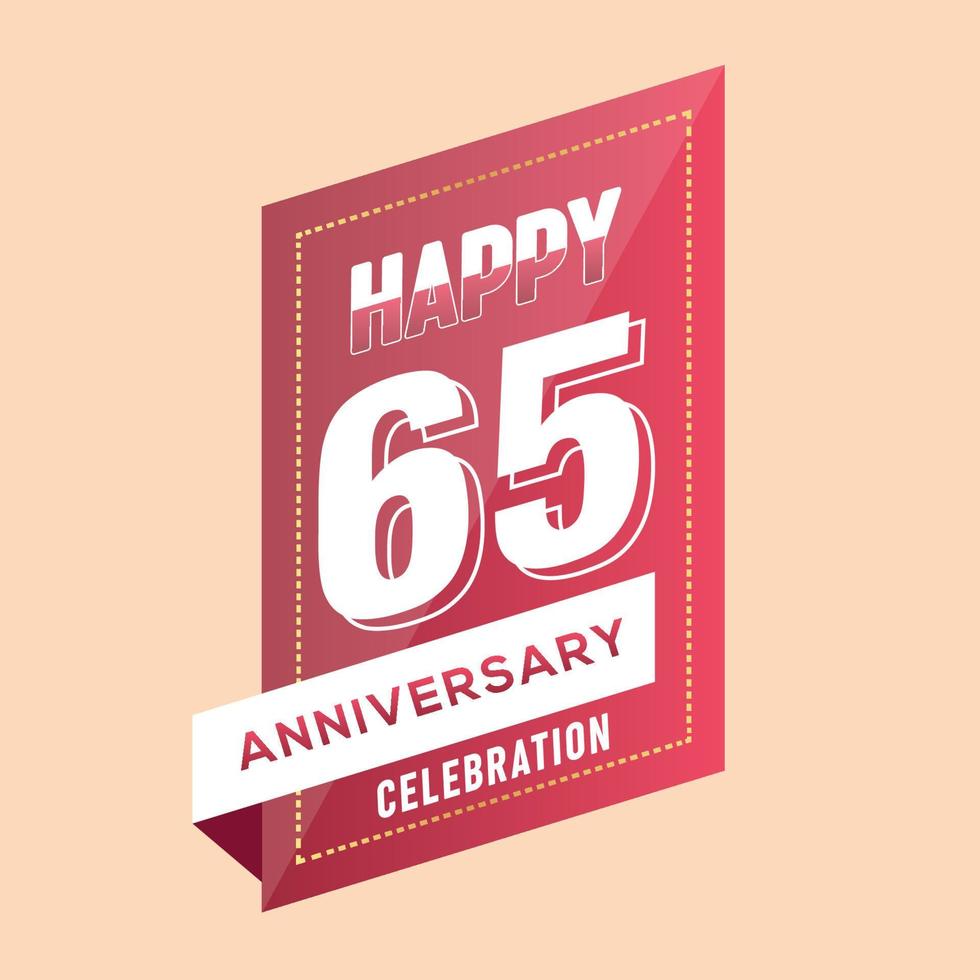 65e anniversaire fête vecteur rose 3d conception sur marron Contexte abstrait illustration