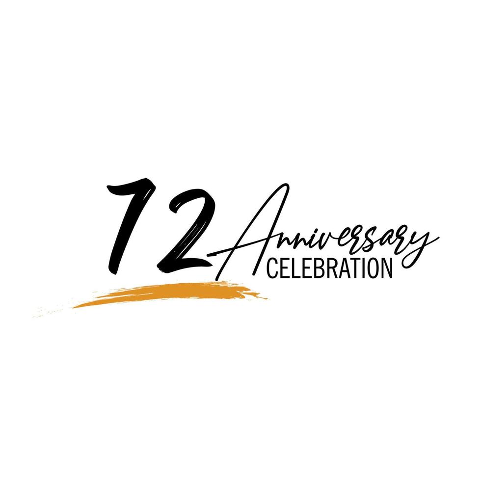 72 année anniversaire fête logo conception avec noir Couleur isolé Police de caractère et Jaune Couleur sur blanc Contexte vecteur