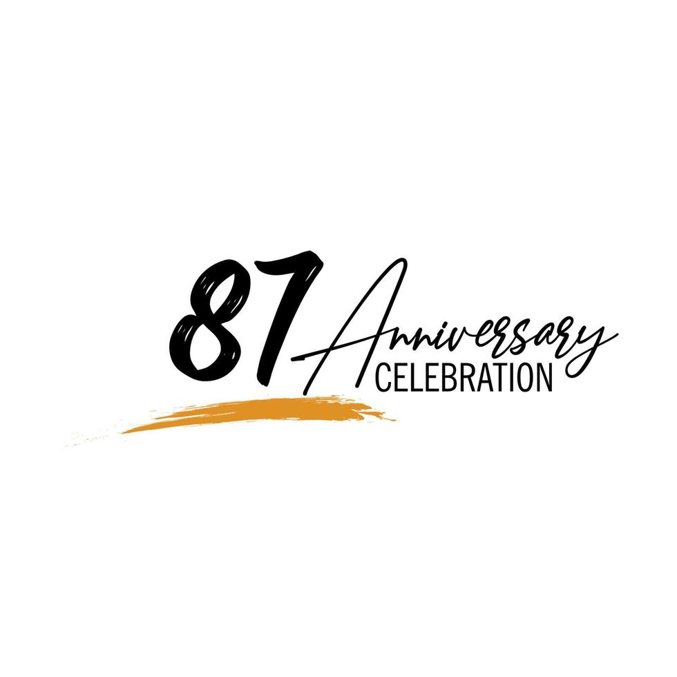 87 année anniversaire fête logo conception avec noir Couleur isolé Police de caractère et Jaune Couleur sur blanc Contexte vecteur