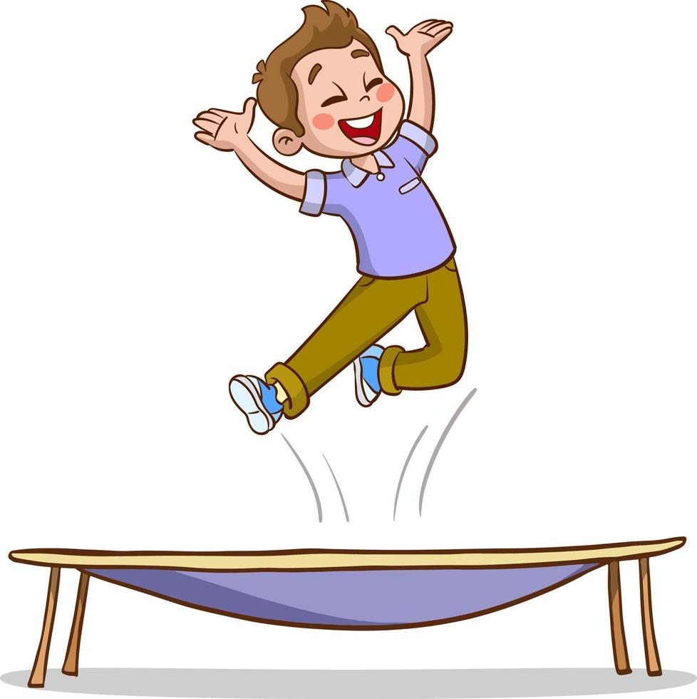 des gamins sauter sur trampoline dessin animé vecteur