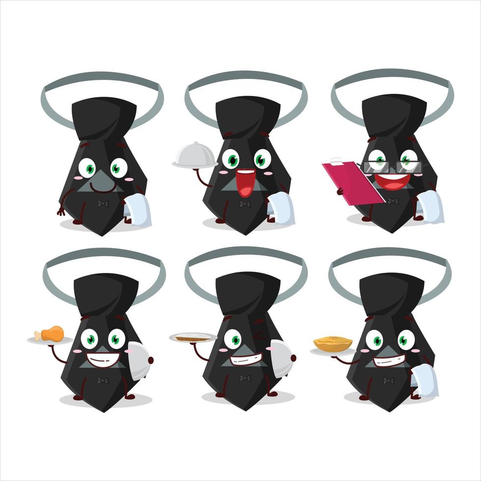 content noir attacher serveur dessin animé personnage en portant une assiette vecteur