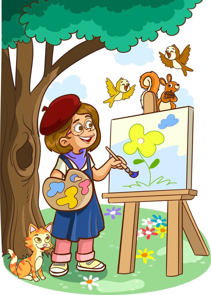 enfant La peinture dans le parc dessin animé vecteur