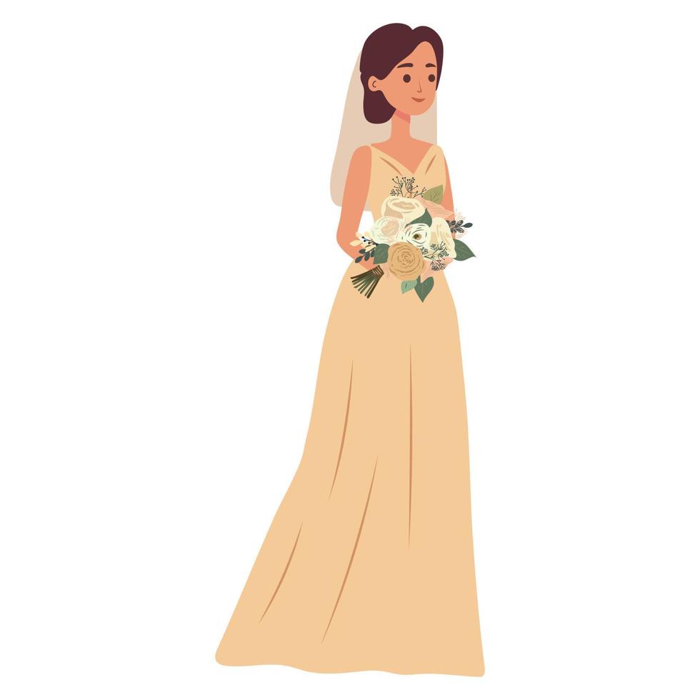 le la mariée avec une mariage bouquet de fleurs. vecteur illustration dans plat dessin animé style.