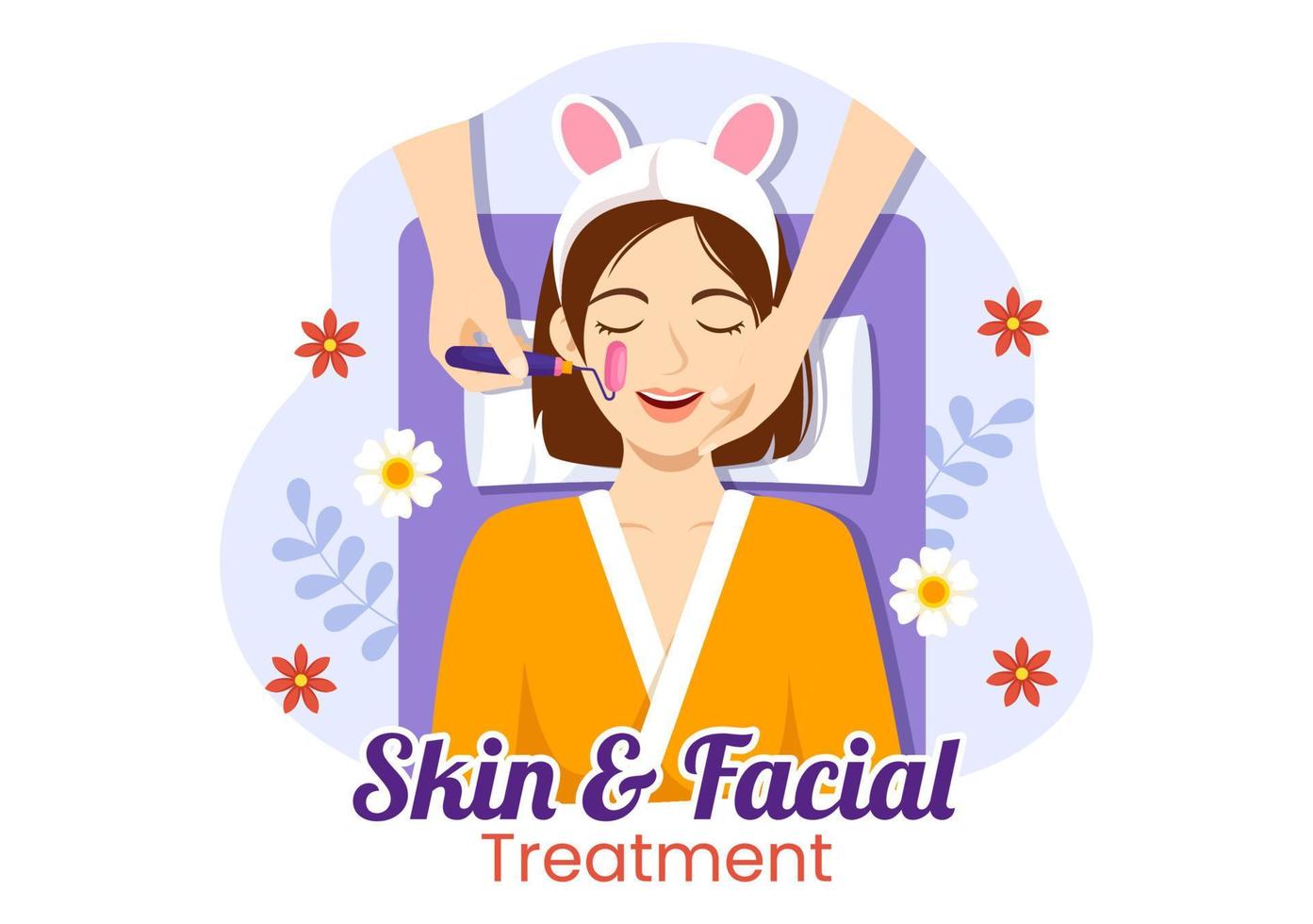 faciale et peau traitement illustration avec femmes peau se soucier, anti âge procédure, massage ou spa bien-être dans plat dessin animé main tiré modèles vecteur