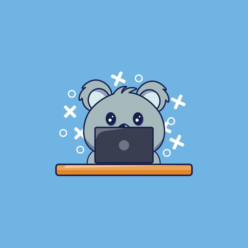 mignonne koala en utilisant portable dessin animé des gamins vecteur illustration