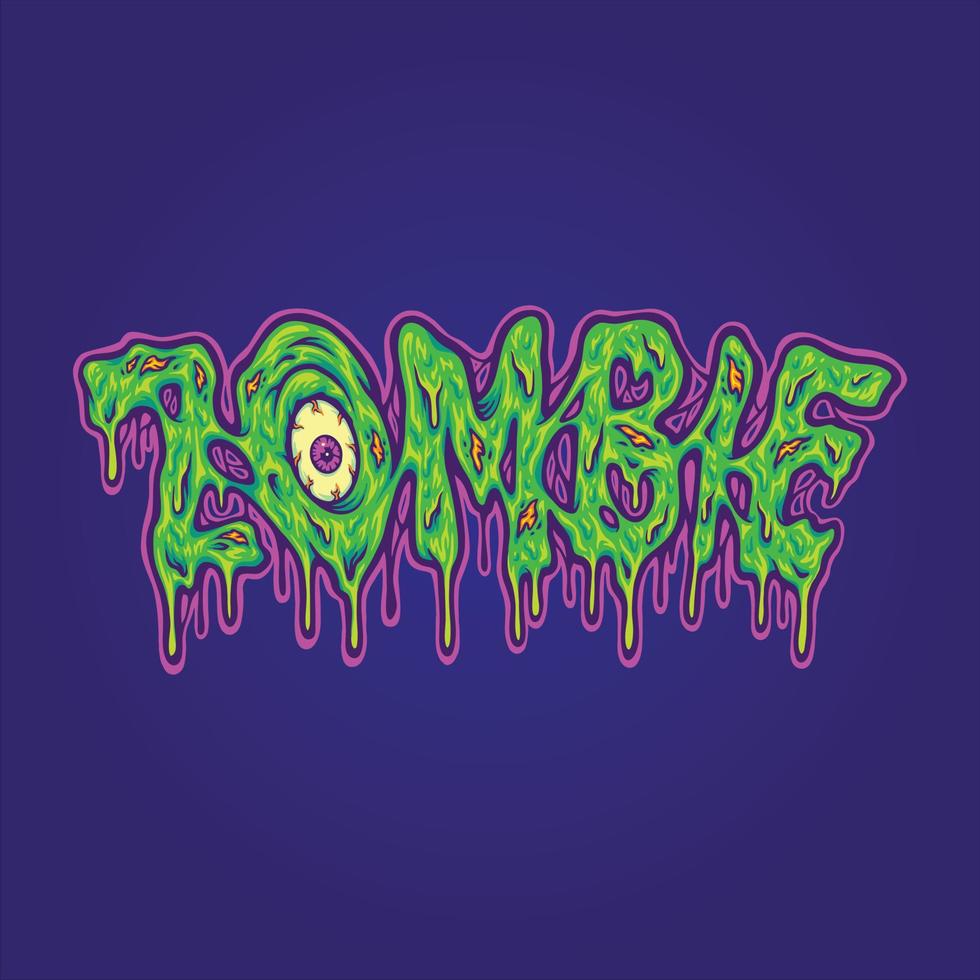 effrayant zombi monstre œil fusion mot caractères texte dessin animé des illustrations vecteur
