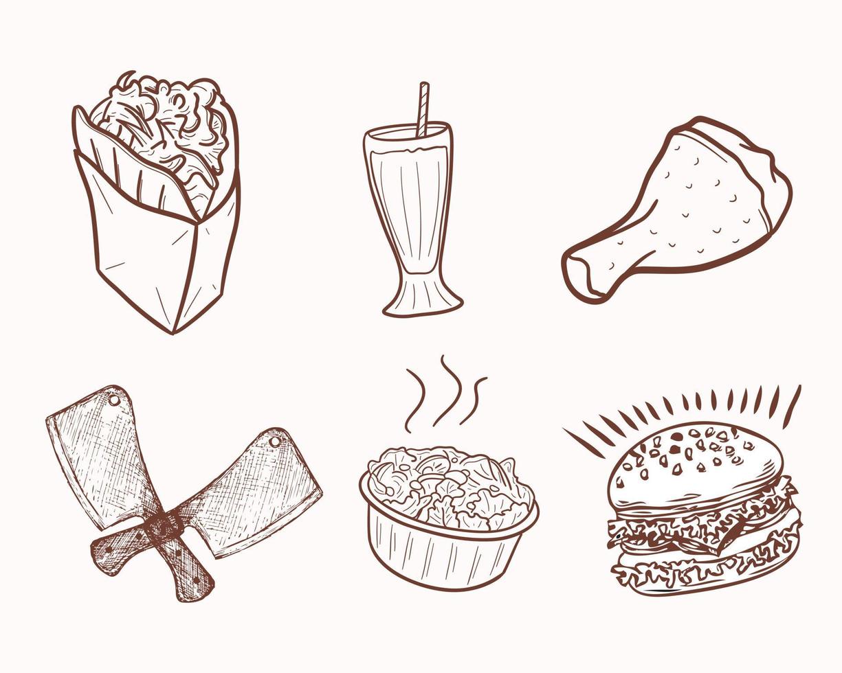 nourriture , les boissons poulet et couperet, Burger vecteur contour conception illustration