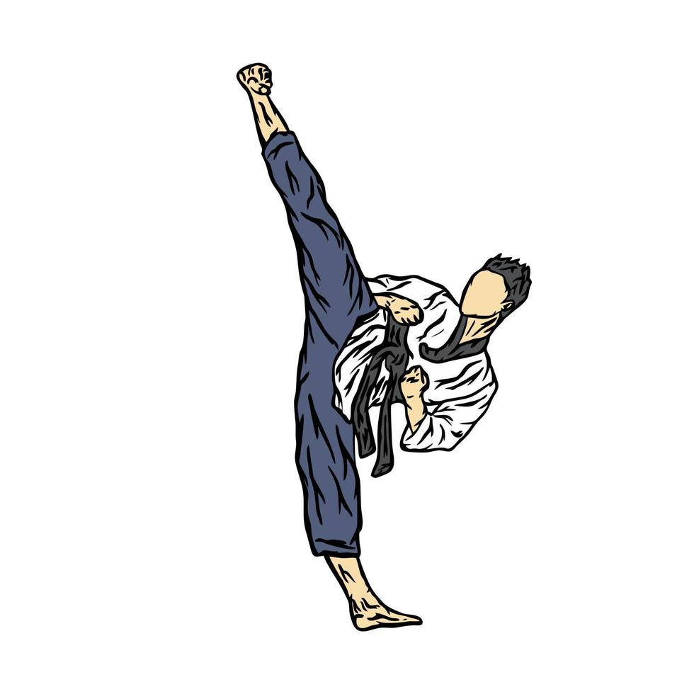 ilustration de taekwondoin Faire haute donner un coup pour taekwondo logo vecteur