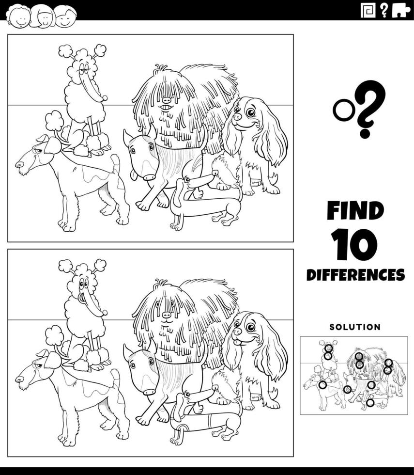 différences Jeu avec de race chiens coloration page vecteur