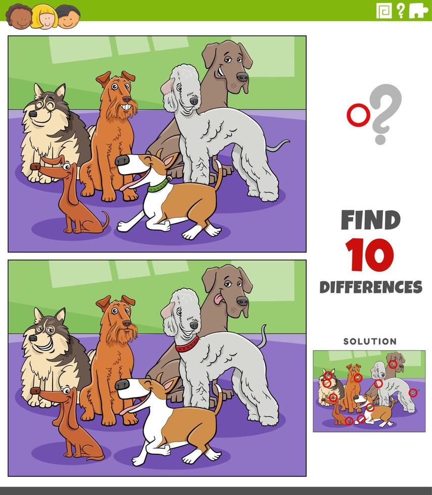différences tâche avec dessin animé de race chiens vecteur